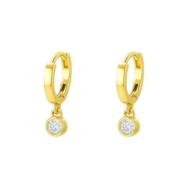 Minimal Solitaire Drop Gold Plated 925 Silver Hoop Earrings