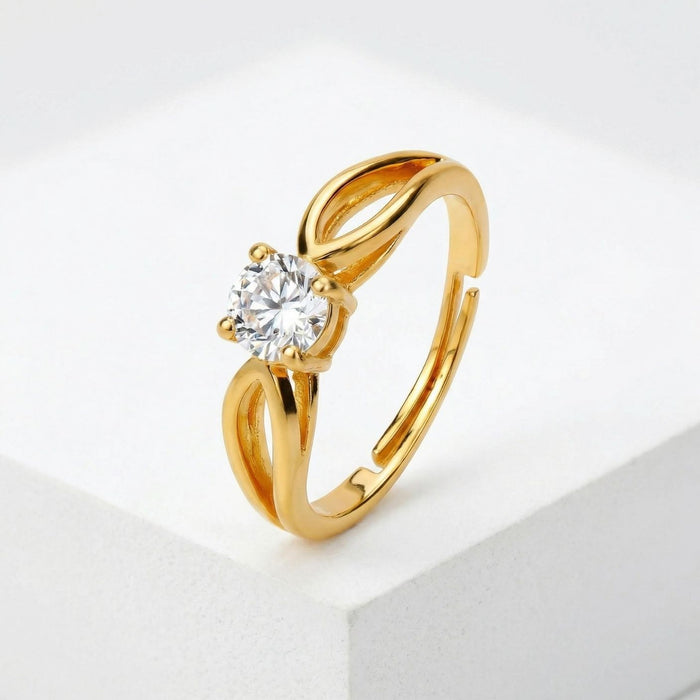 925 Sterling Silver Minimal Solitaire Gold Plated Adjustable Ring for Women – Zavya