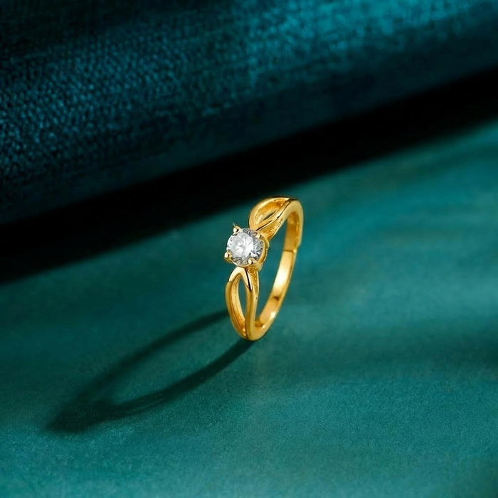 Minimal gold plated 925 Sterling Silver adjustable solitaire ring for women featuring a round stone. – Zavya