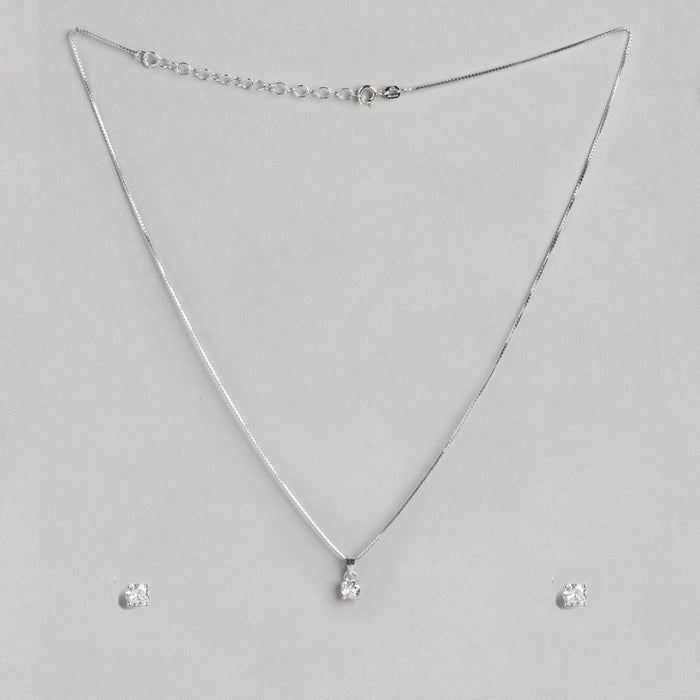 Minimal Solitaire Rhodium Plated 925 Sterling Silver Jewellery Set