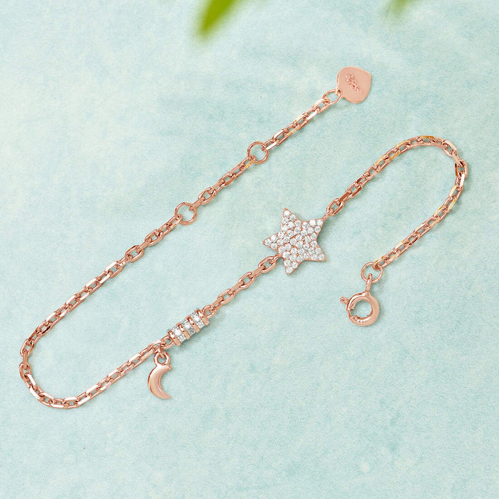 Minimal Star Cubic Zirconia 925 Silver Bracelet in Rose Gold