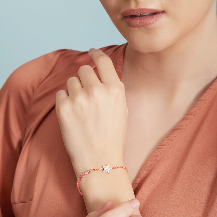 Minimal Star Cubic Zirconia 925 Silver Bracelet in Rose Gold