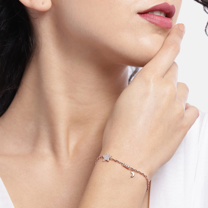 Minimal Star Cubic Zirconia 925 Silver Bracelet in Rose Gold