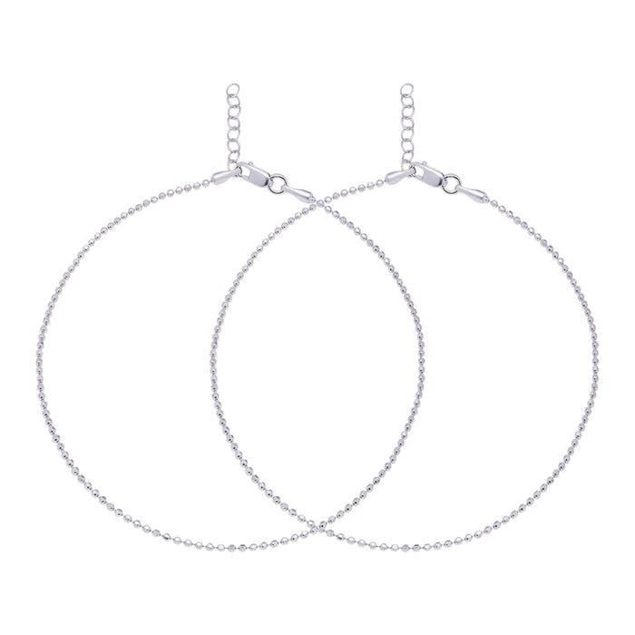 Two overlapping tiny bead 925 Sterling Silver anklets for women. Minimalist silver jewellery. – Zavya