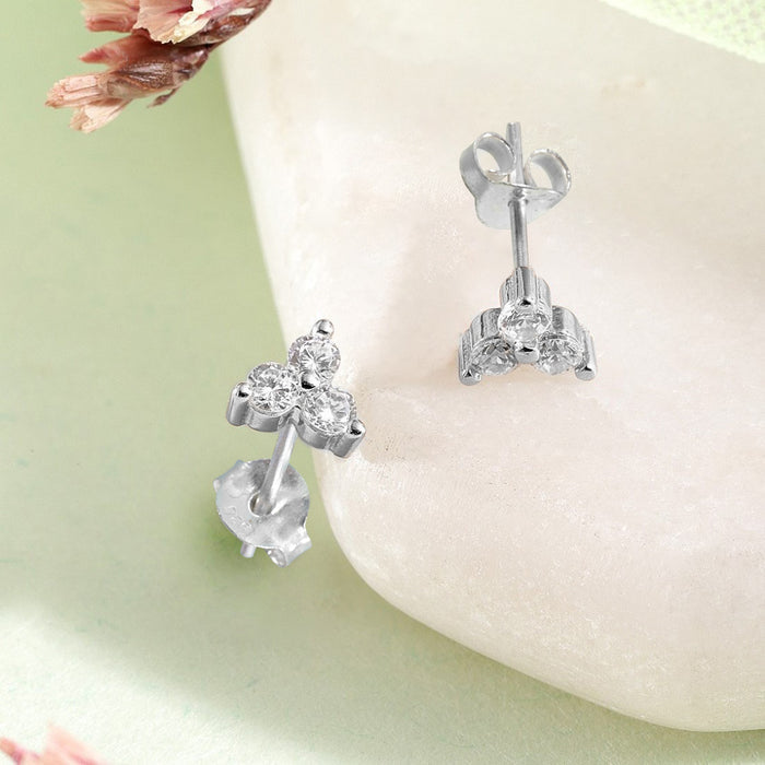 Minimal Triangle CZ Rhodium Plated 925 Silver Stud Earrings