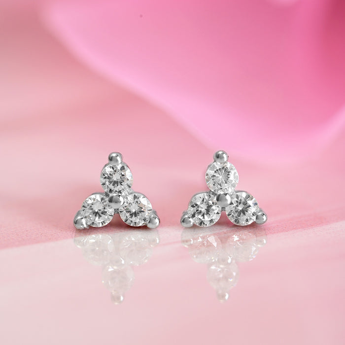 Minimal Triangle CZ Rhodium Plated 925 Silver Stud Earrings