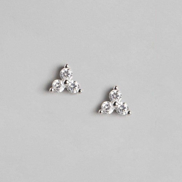 Minimal Triangle CZ Rhodium Plated 925 Silver Stud Earrings