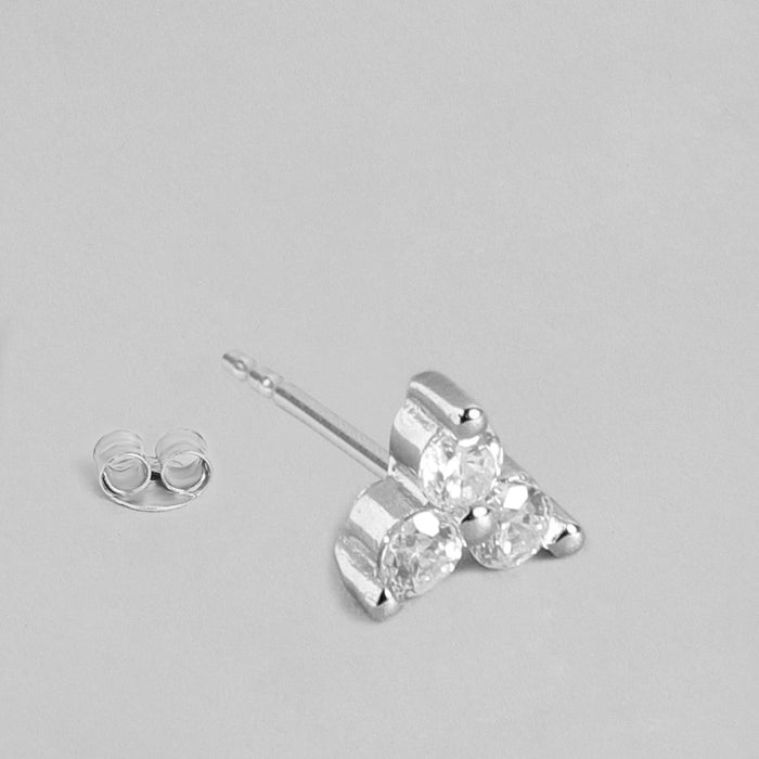 Minimal Triangle CZ Rhodium Plated 925 Silver Stud Earrings