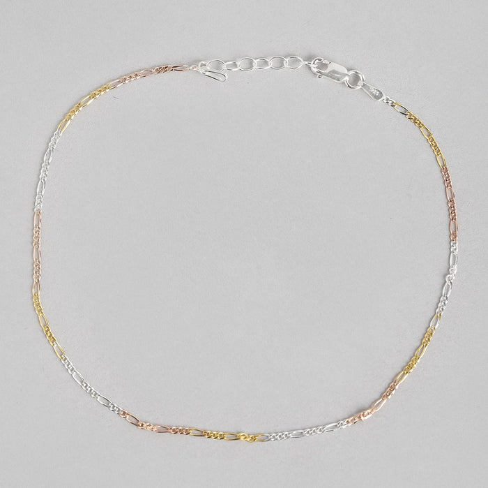 Minimal triple tone figaro chain 925 Sterling Silver anklet, delicate women's jewelry – Zavya