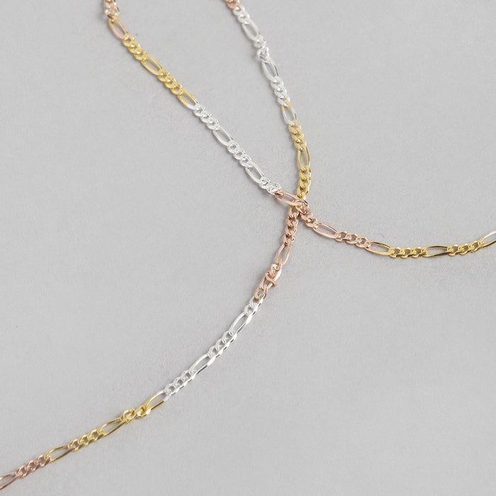 Minimal triple tone 925 Sterling Silver anklet for women featuring delicate figaro chains – Zavya