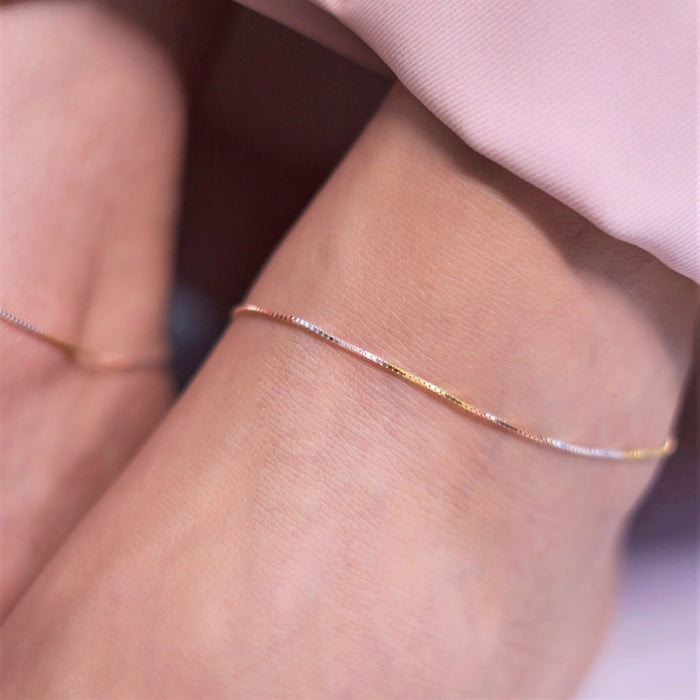 Minimal Triple Toned 925 Sterling Silver Anklet