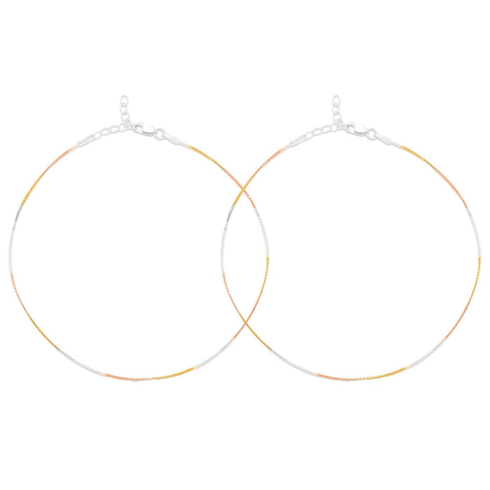 Minimal Triple Toned 925 Sterling Silver Anklet