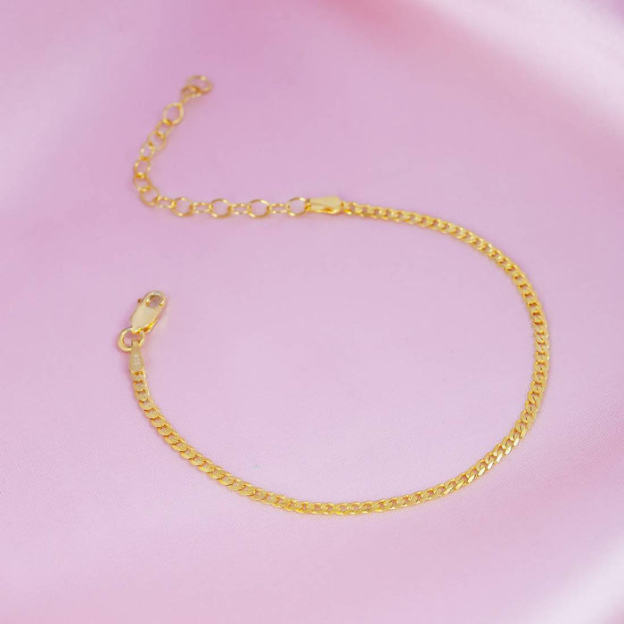 Minimalist Curb Chain Gold Plated 925 Silver Womens Bracelet