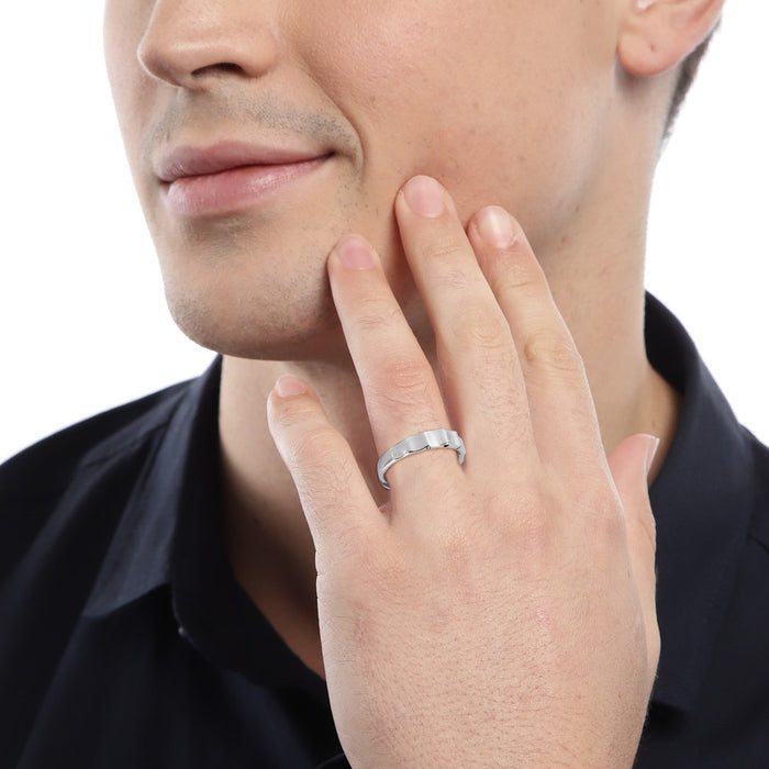 Minimalistic Rhodium Plated 925 Sterling Silver Ring For Him (Adjustable)