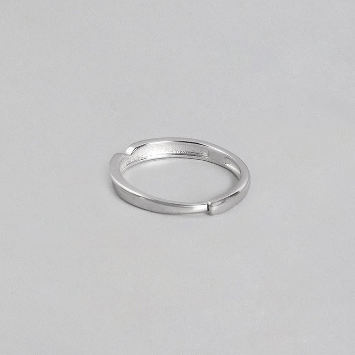 Minimalistic Rhodium Plated 925 Sterling Silver Ring for Him (Adjustable)