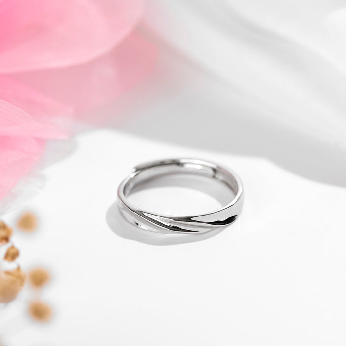 Minimalistic Striped Rhodium Plated 925 Sterling Silver Mens Ring (Adjustable)
