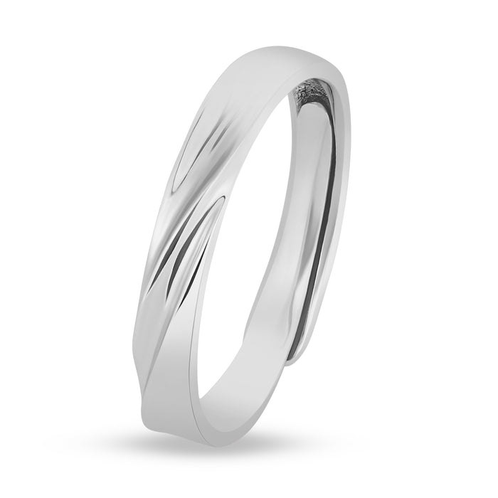 Minimalistic Striped Rhodium Plated 925 Sterling Silver Mens Ring (Adjustable)