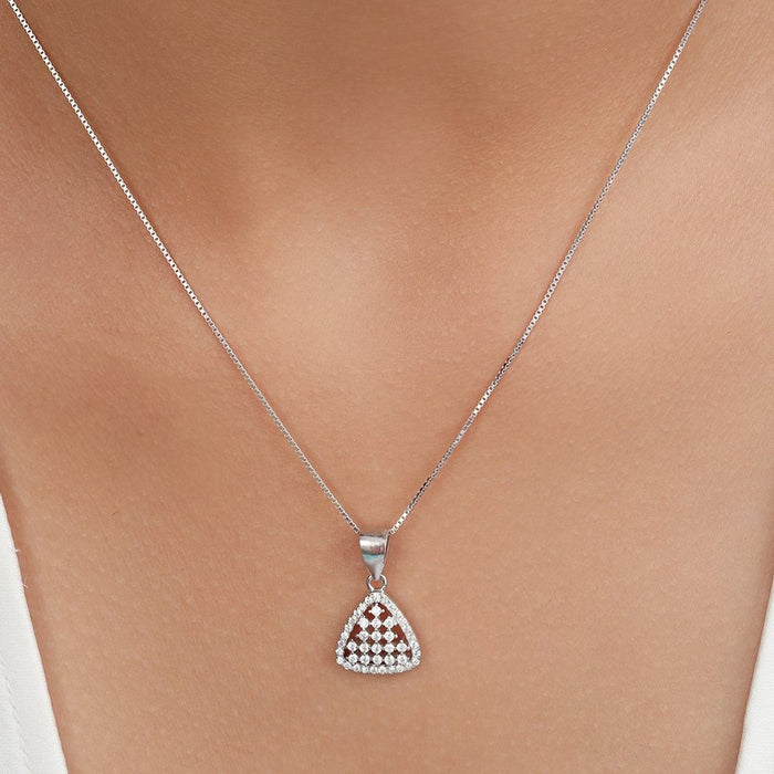 Modern Geometric CZ Rhodium-Plated 925 Sterling Silver Pendant