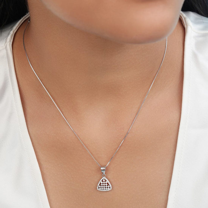 Modern Geometric CZ Rhodium-Plated 925 Sterling Silver Pendant