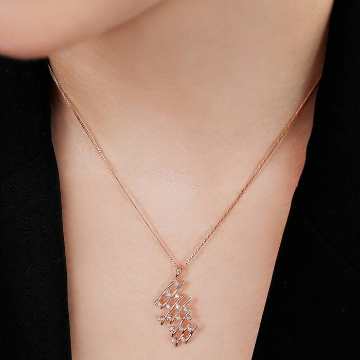 Modern Geometric CZ Rose Gold-Plated 925 Sterling Silver Pendant