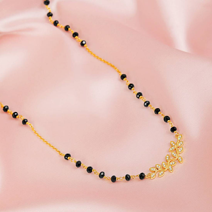 Modern Leaf Pattern Gold Plated 925 Silver Mangalsutra