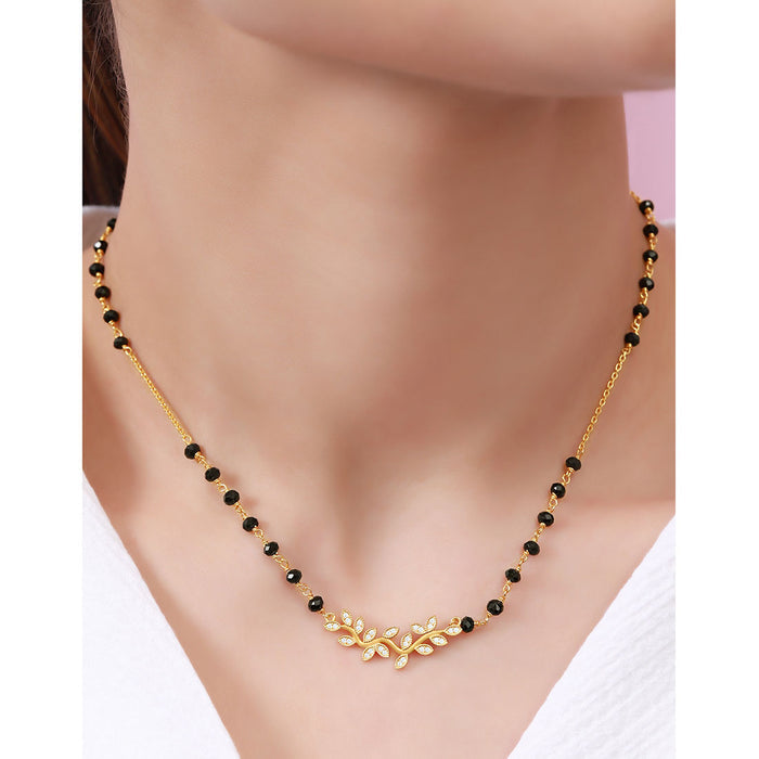 Modern Leaf Pattern Gold Plated 925 Silver Mangalsutra