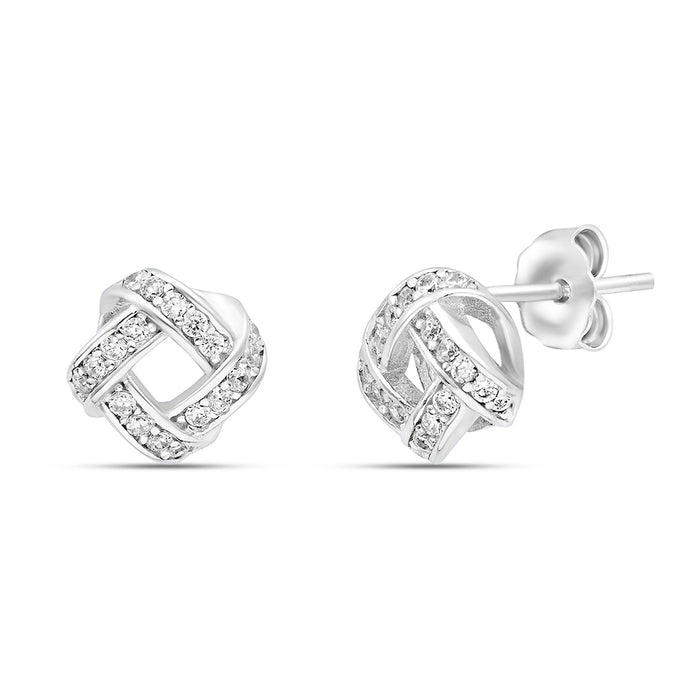 Modern Radiance Square Rhodium Plated 925 Silver Stud Earrings
