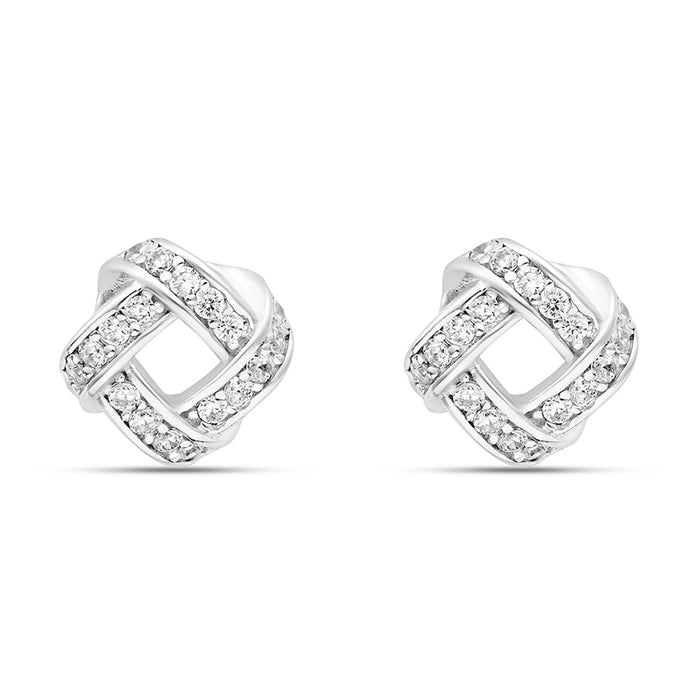 Modern Radiance Square Rhodium Plated 925 Silver Stud Earrings