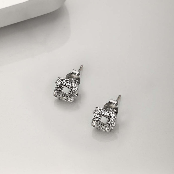Modern Radiance Square Rhodium Plated 925 Silver Stud Earrings
