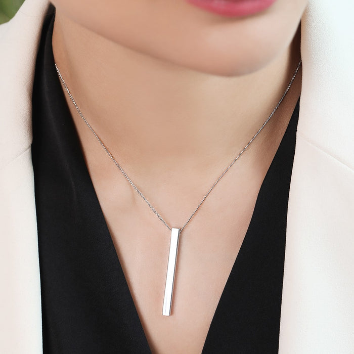 Modern Rectangle Radiance Rhodium-Plated 925 Sterling Silver Necklace