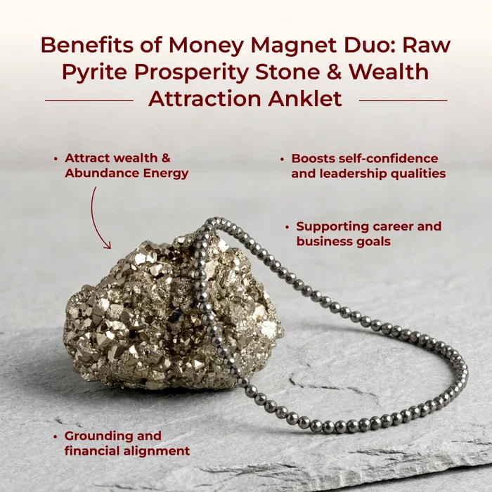 Money Magnet Duo: Raw Pyrite Prosperity Stone & Wealth Attraction Anklet - view 5