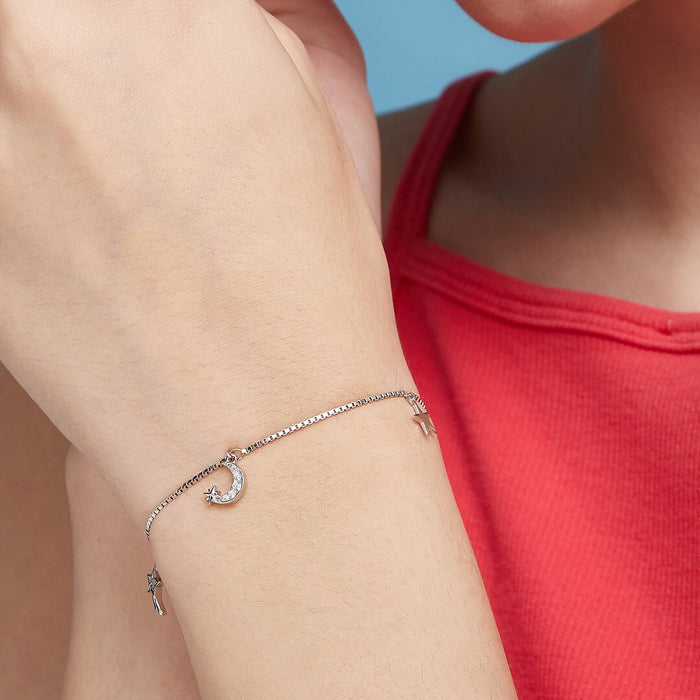 Moon and Star Charms 925 Silver Bracelet