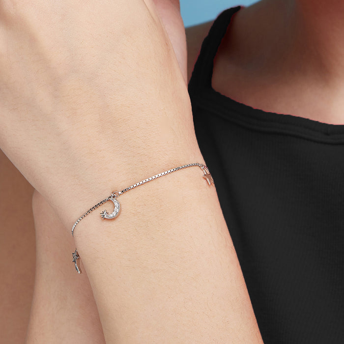 Moon and Star Charms 925 Silver Bracelet