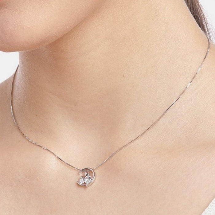 Moon CZ Studded 925 Sterling Silver Necklace