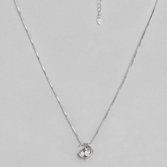 Moon CZ Studded 925 Sterling Silver Necklace