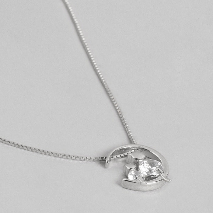 Moon CZ Studded 925 Sterling Silver Necklace