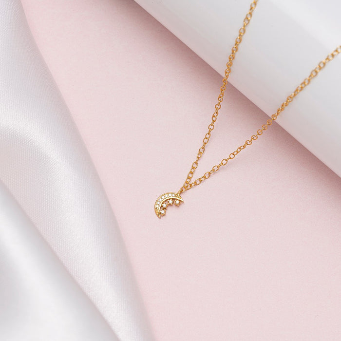Moon n Stars CZ Necklace in 925 Sterling Silver Gold Plating