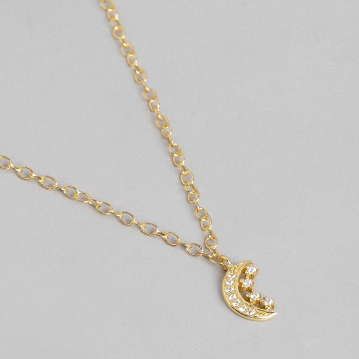 Moon n Stars CZ Necklace in 925 Sterling Silver Gold Plating