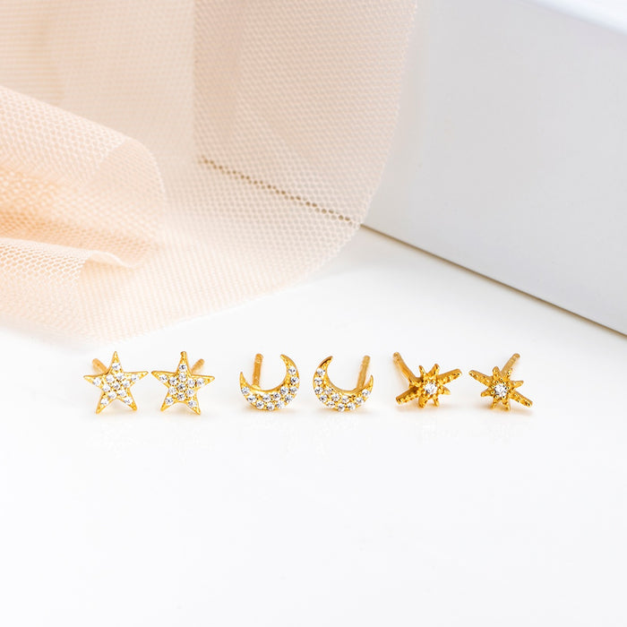Moon & Stars 925 Sterling Silver Earring Combo