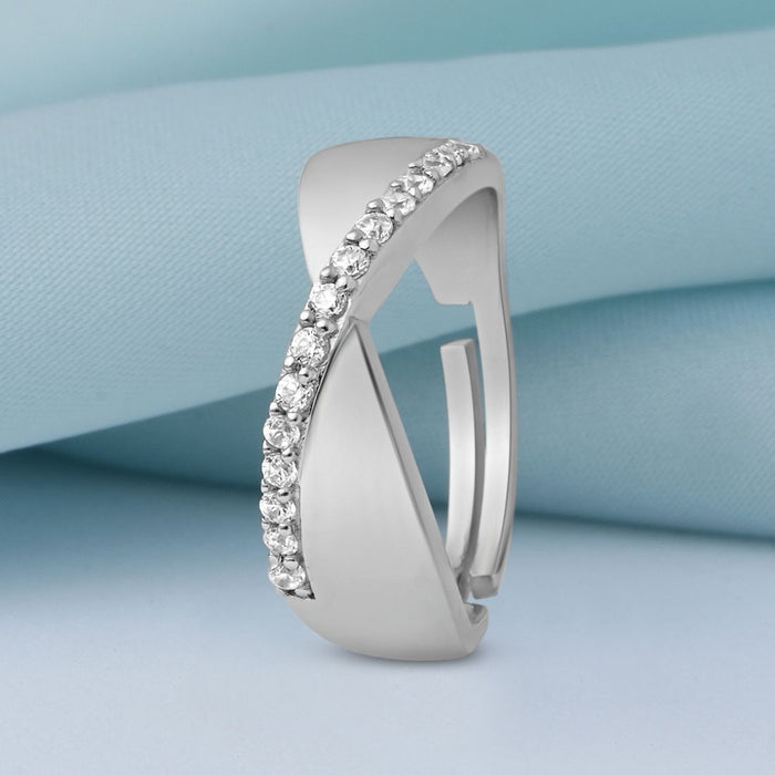 Moonlit Twirl Rhodium Plated 925 Sterling Silver Men's Ring