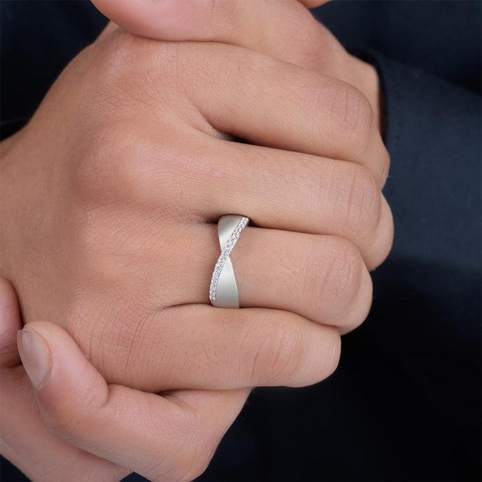 Moonlit Twirl Rhodium Plated 925 Sterling Silver Men's Ring