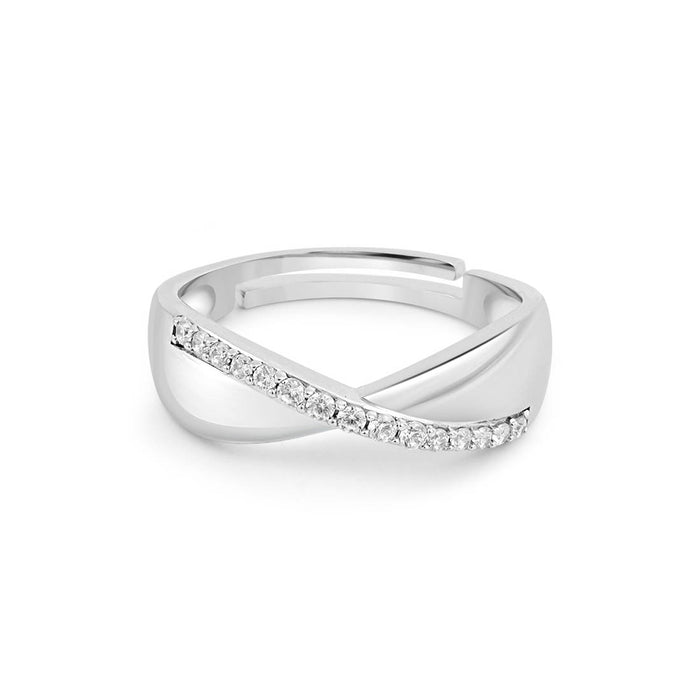 Moonlit Twirl Rhodium Plated 925 Sterling Silver Men's Ring