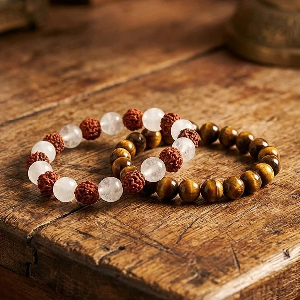 Moonstone Crystal Bracelet & Tiger Eye Bracelet Combo for Emotional Balance