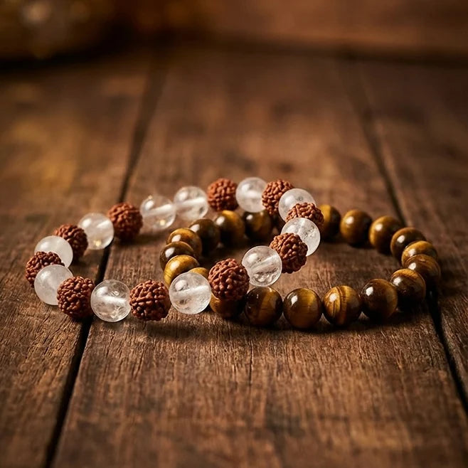 Moonstone Crystal Bracelet & Tiger Eye Bracelet Combo for Emotional Balance