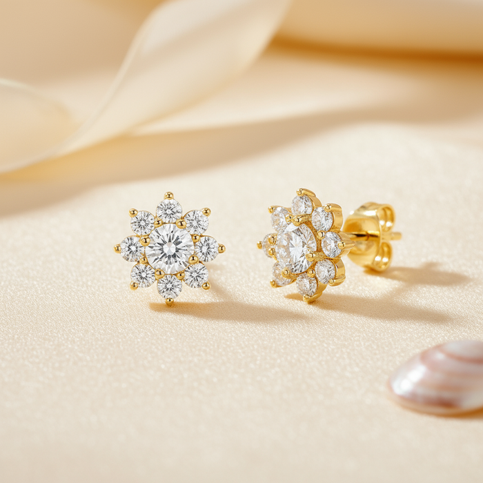 Morning Dew Petal Stud Gold Plated Earrings