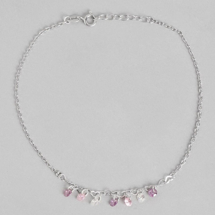 Multi-Color Charm Rhodium Plated 925 Sterling Silver Chained Anklet