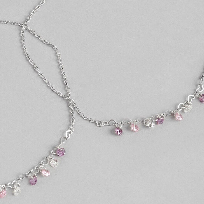 Multi-Color Charm Rhodium Plated 925 Sterling Silver Chained Anklet