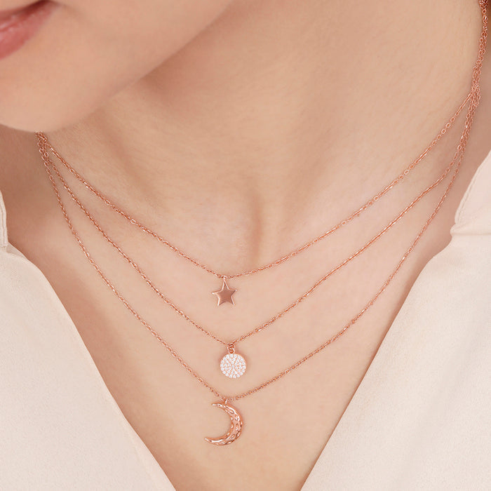 Multi Layered Rose Gold Plated 925 Sterling Silver Necklace
