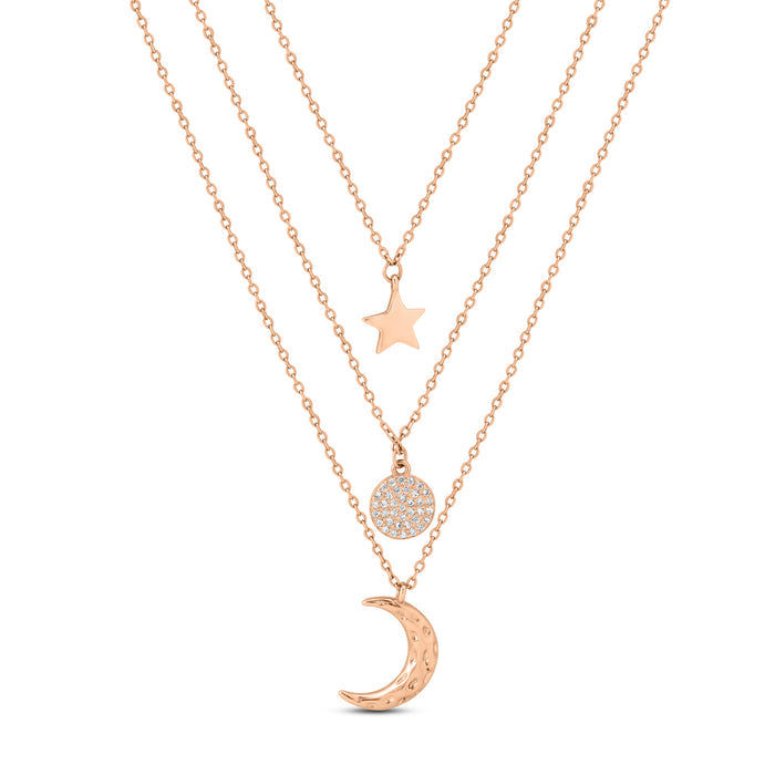 Multi Layered Rose Gold Plated 925 Sterling Silver Necklace