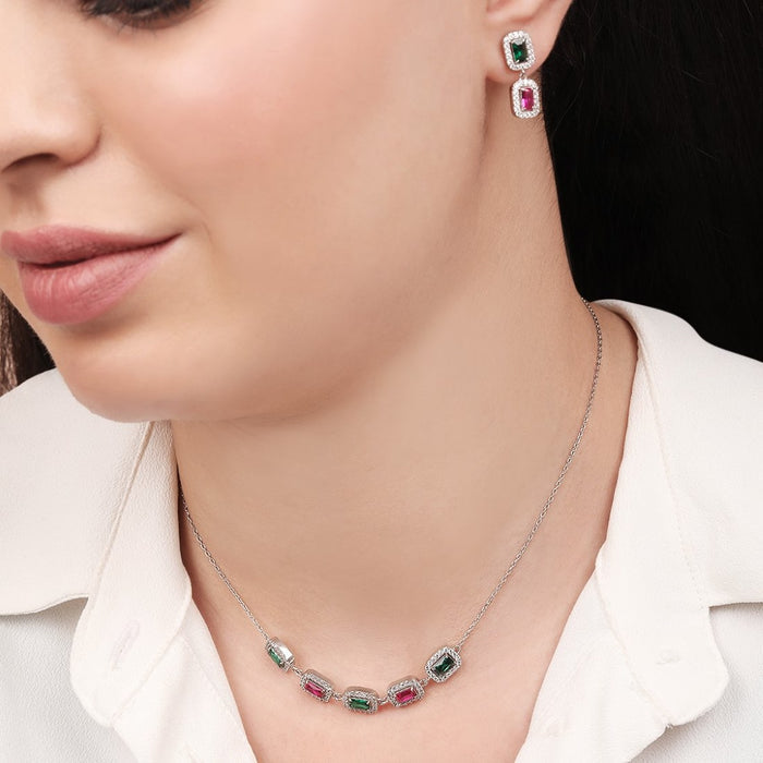 Multi-Stone Rhodium Plated 925 Sterling Silver Jewellery Set